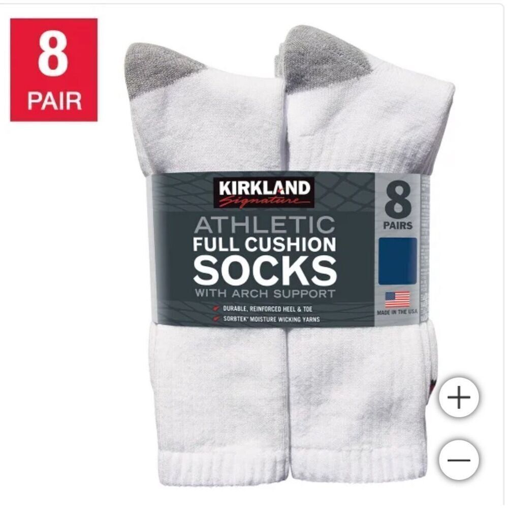 NWT KIRKLAND SIGNATURE Men’s Athletic Socks 8-Pair White‎ Arch Support Cushioned